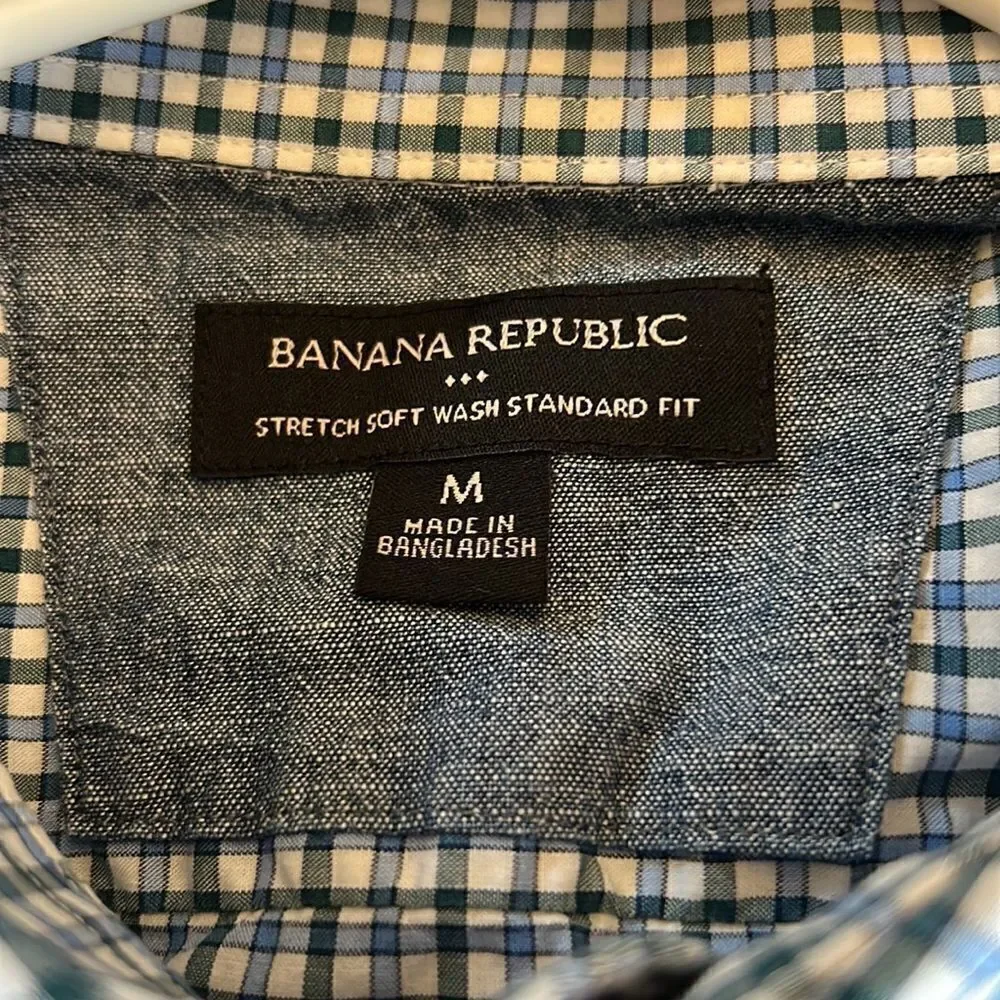 Banana Republic blue green white checked standard fit shirt Size M